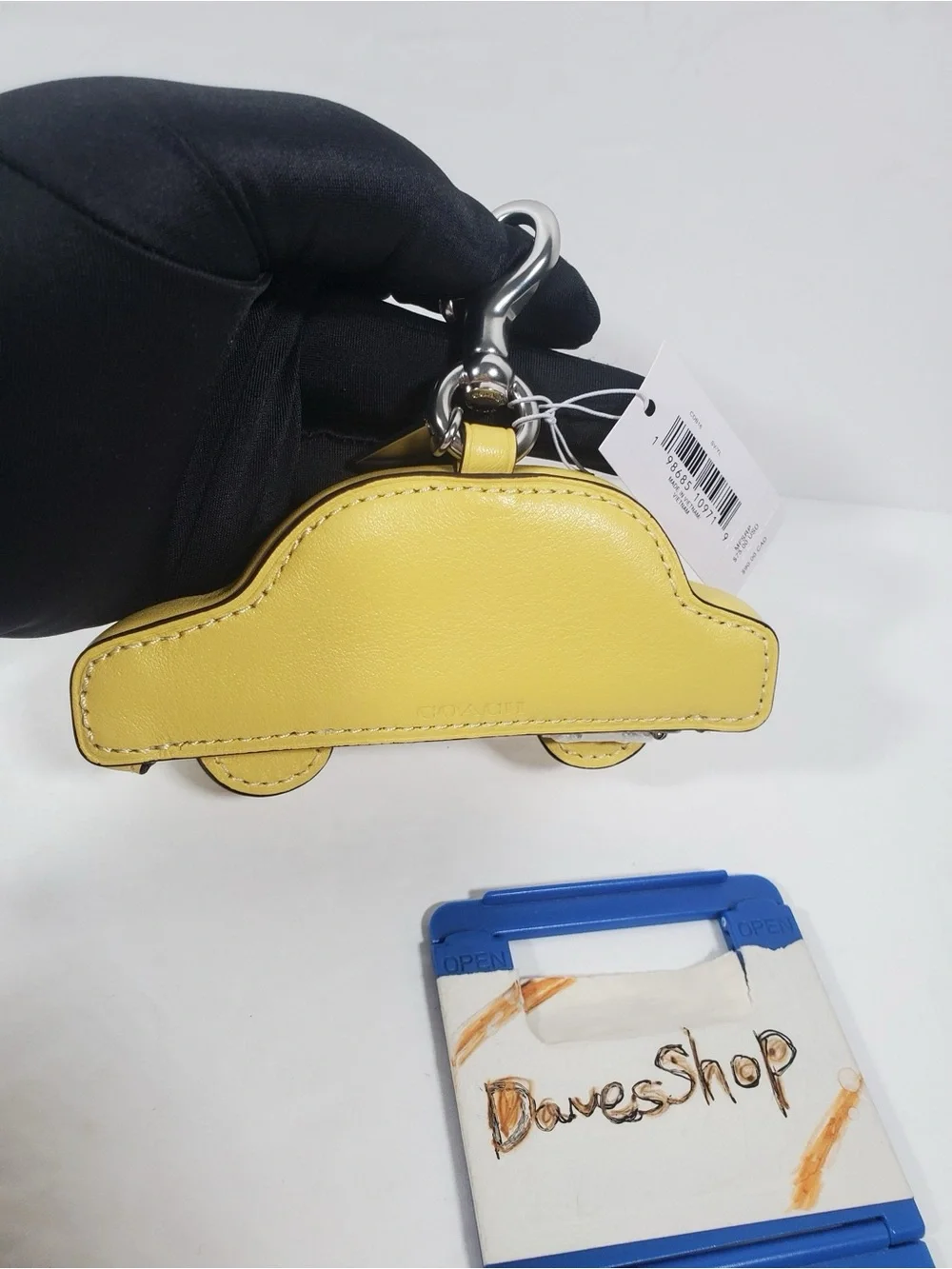 Coach Taxi Bag Charm Card Case Pouch Wallet in Silver/Yellow Smooth Leather NWT